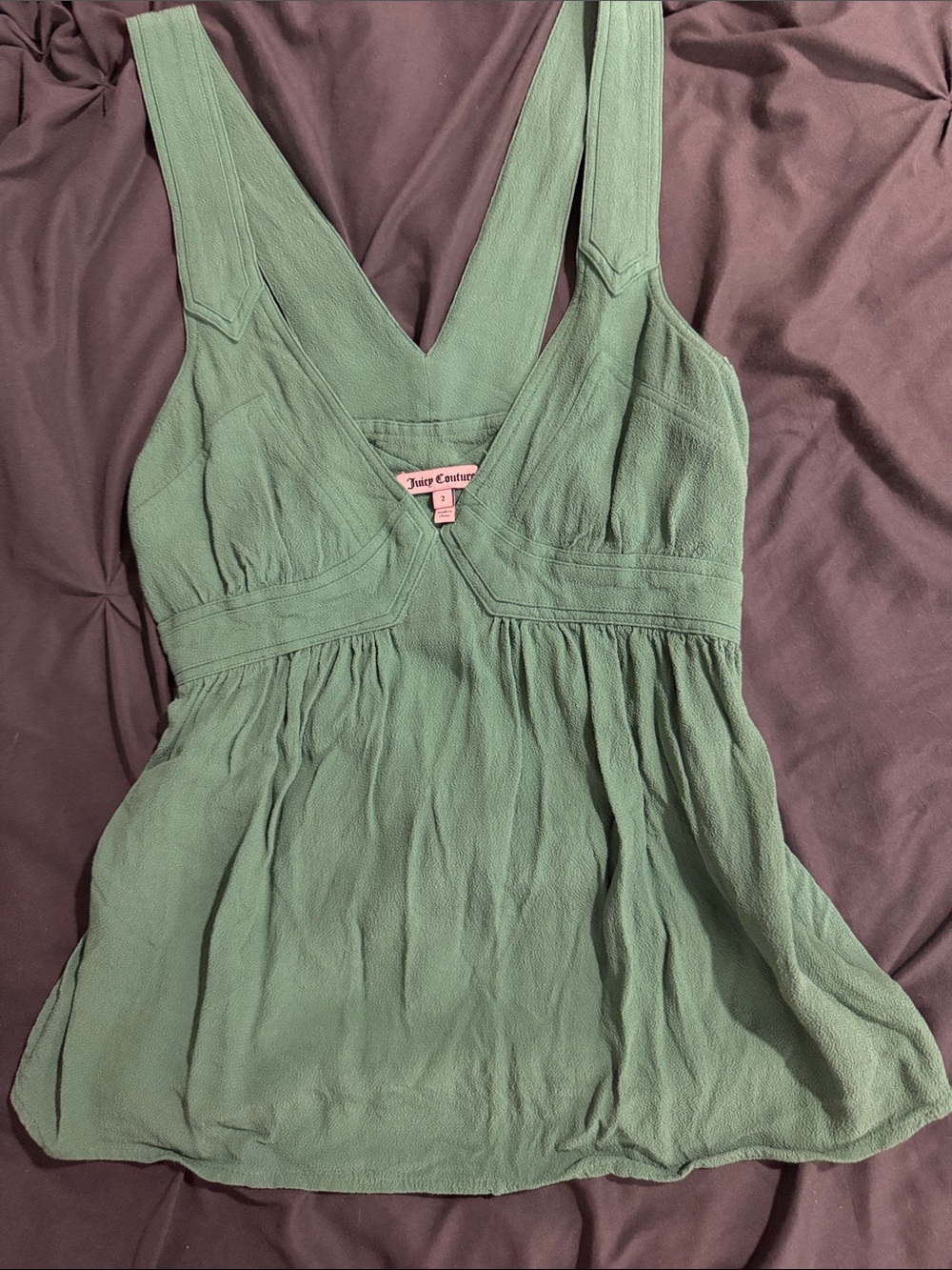 Juicy Couture Sage Green V-Neck Sleeveless Camisole Top Y2K